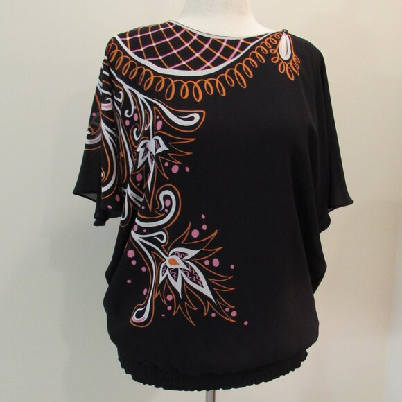 Vintage Bob Mackie Floral Cobweb Batwing Lined Blouse Small - Picture 1 of 16